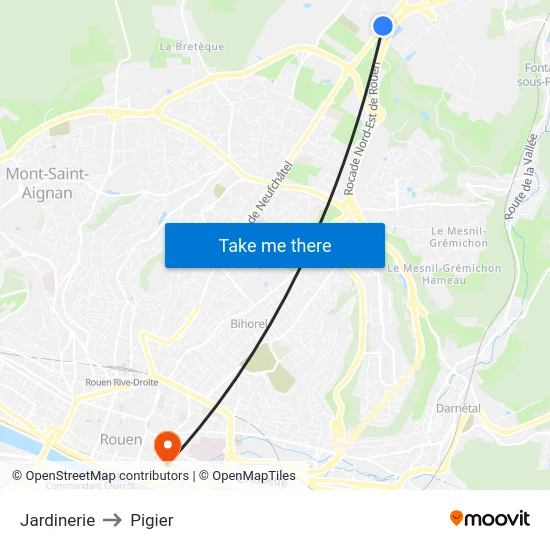 Jardinerie to Pigier map