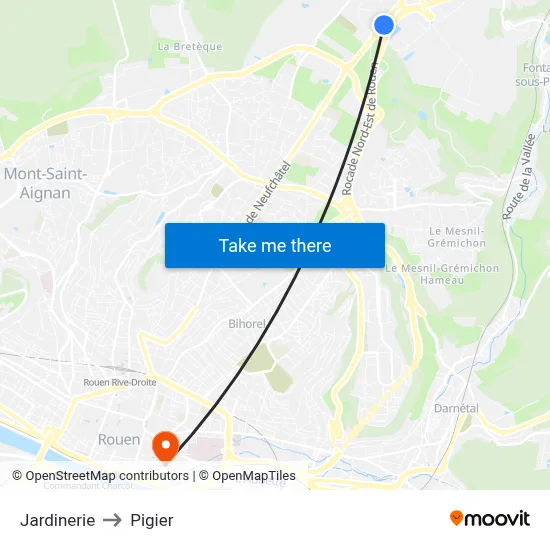 Jardinerie to Pigier map