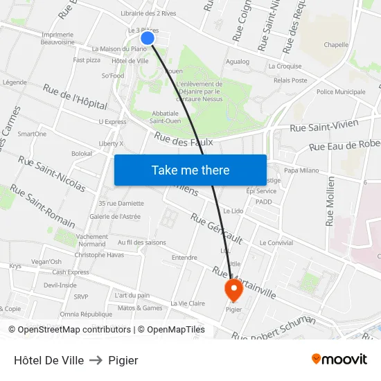 Hôtel De Ville to Pigier map