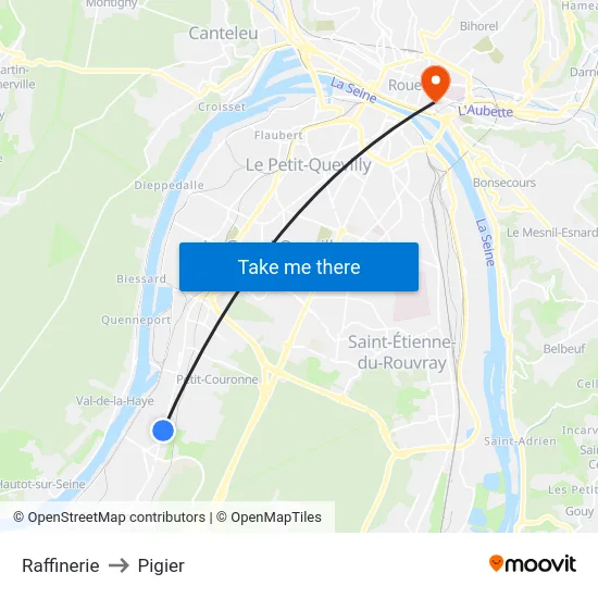 Raffinerie to Pigier map