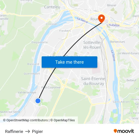 Raffinerie to Pigier map