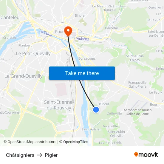 Châtaigniers to Pigier map