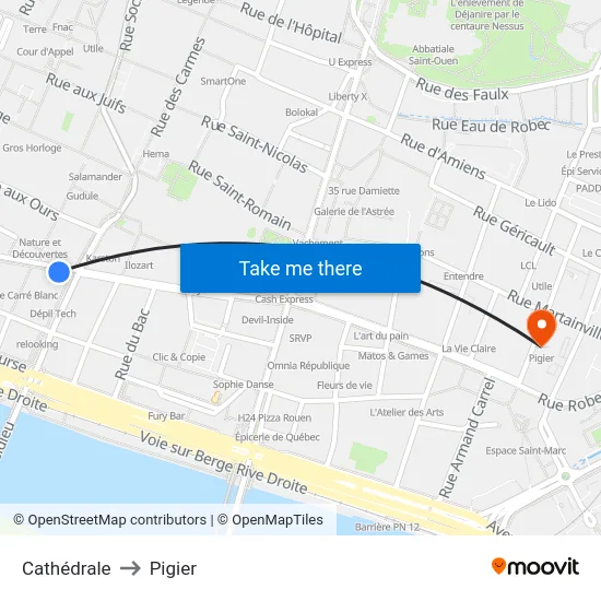 Cathédrale to Pigier map