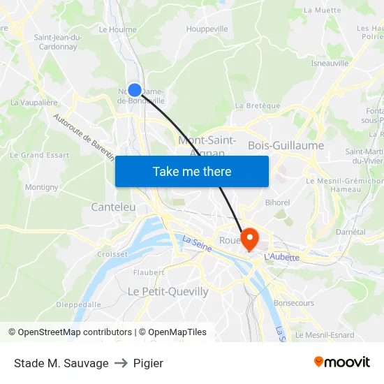 Stade M. Sauvage to Pigier map