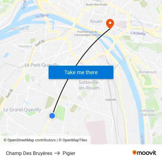 Champ Des Bruyères to Pigier map