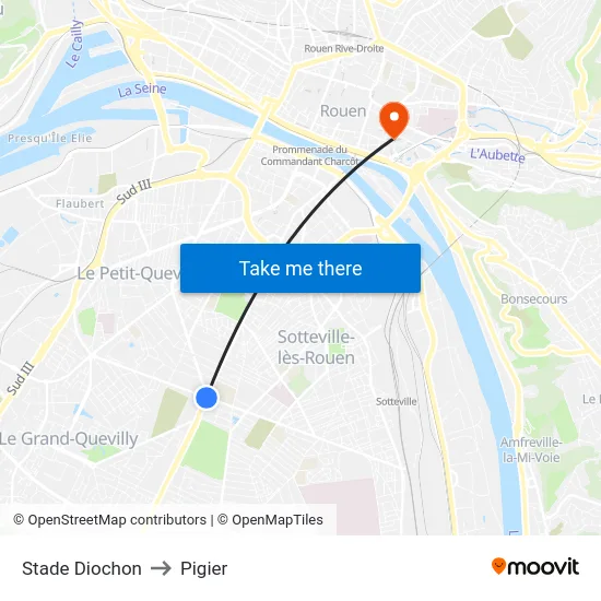 Stade Diochon to Pigier map