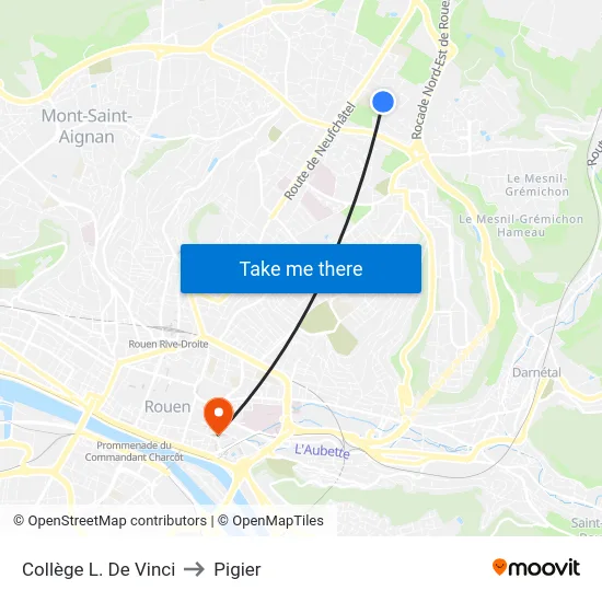Collège L. De Vinci to Pigier map