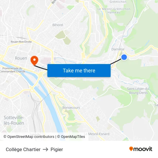 Collège Chartier to Pigier map