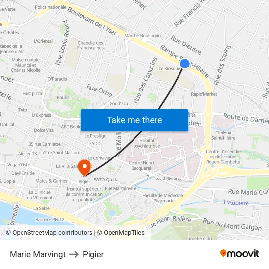 Marie Marvingt to Pigier map