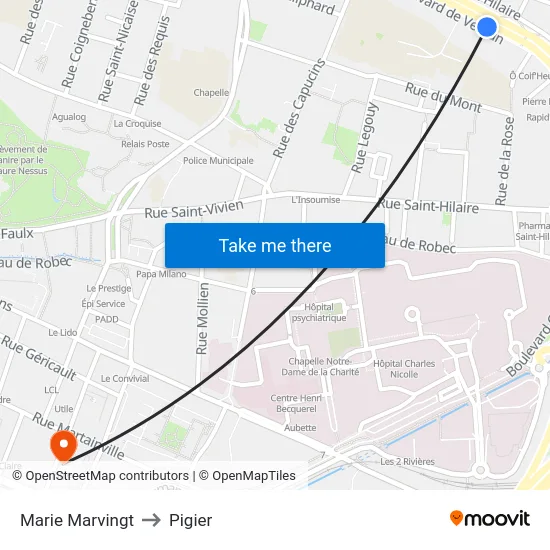 Marie Marvingt to Pigier map