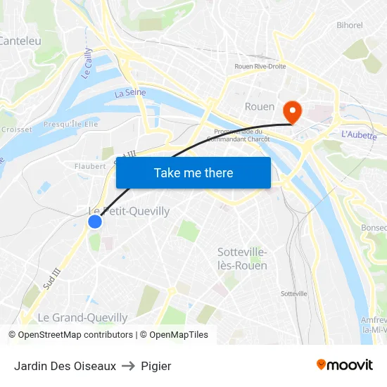 Jardin Des Oiseaux to Pigier map