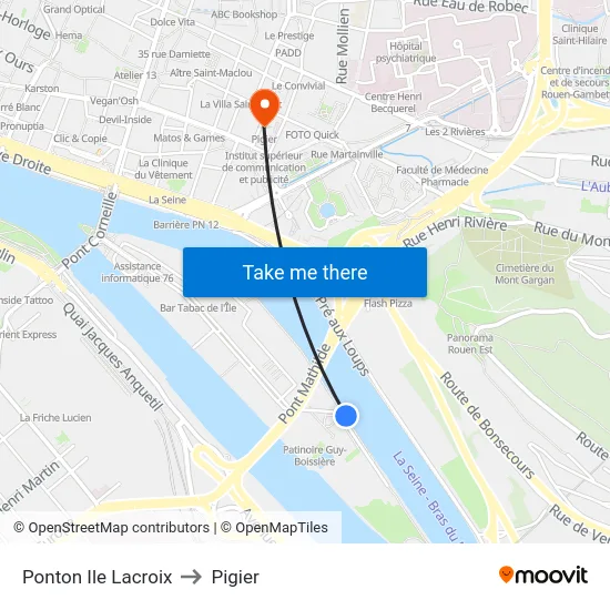 Ponton Ile Lacroix to Pigier map