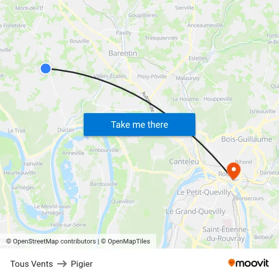 Tous Vents to Pigier map