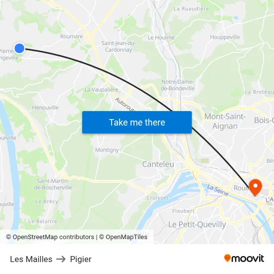 Les Mailles to Pigier map