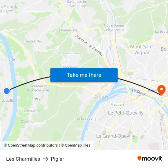 Les Charmilles to Pigier map