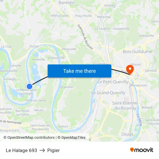 Le Halage 693 to Pigier map