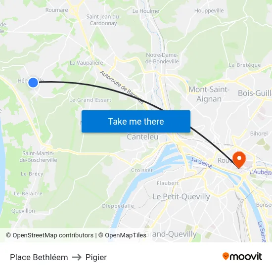 Place Bethléem to Pigier map