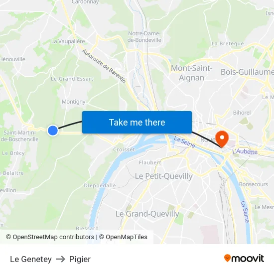 Le Genetey to Pigier map