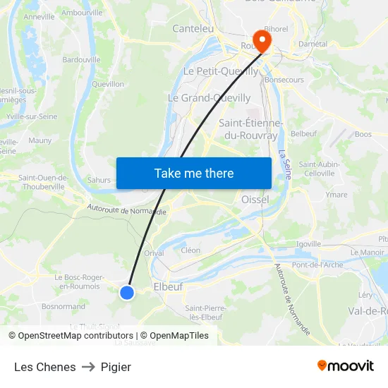 Les Chenes to Pigier map