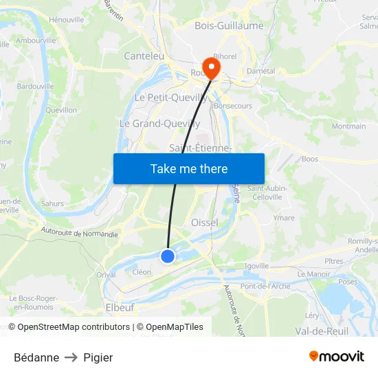 Bédanne to Pigier map