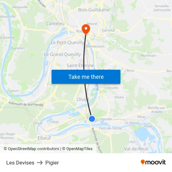 Les Devises to Pigier map