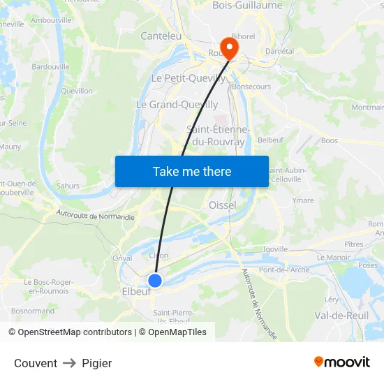 Couvent to Pigier map