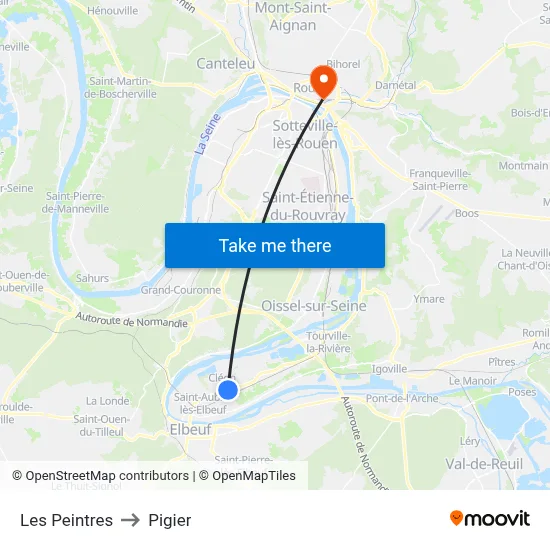 Les Peintres to Pigier map