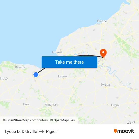 Lycée D. D'Urville to Pigier map