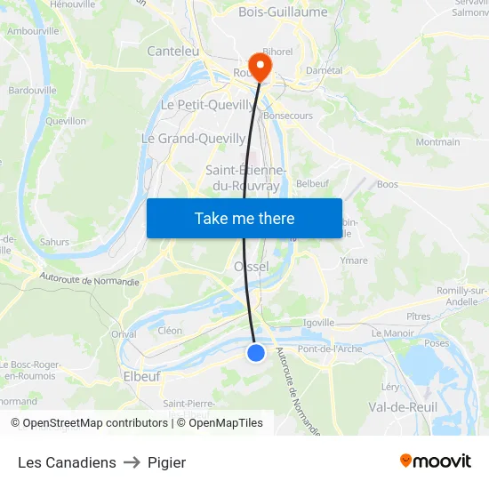 Les Canadiens to Pigier map