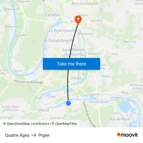 Quatre Âgés to Pigier map