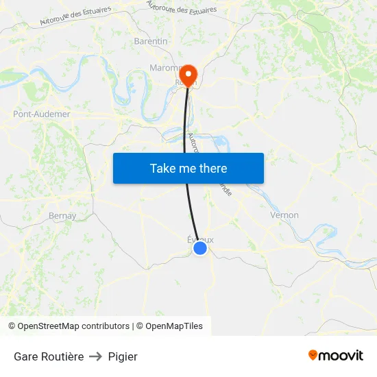 Gare Routière to Pigier map