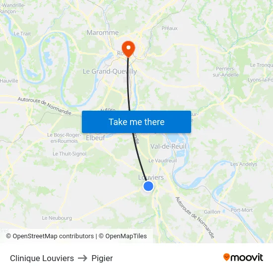 Clinique Louviers to Pigier map