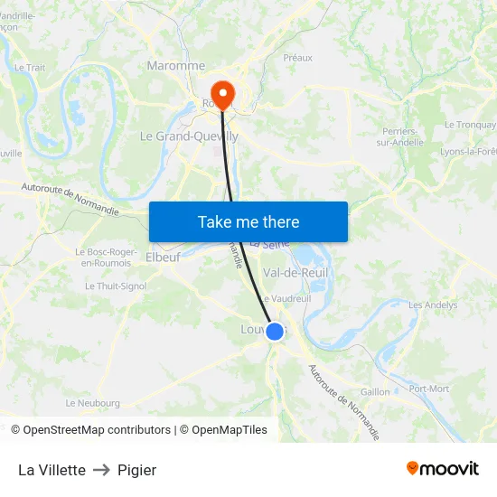 La Villette to Pigier map