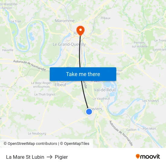 La Mare St Lubin to Pigier map