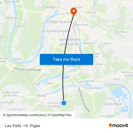 Les Fiefs to Pigier map
