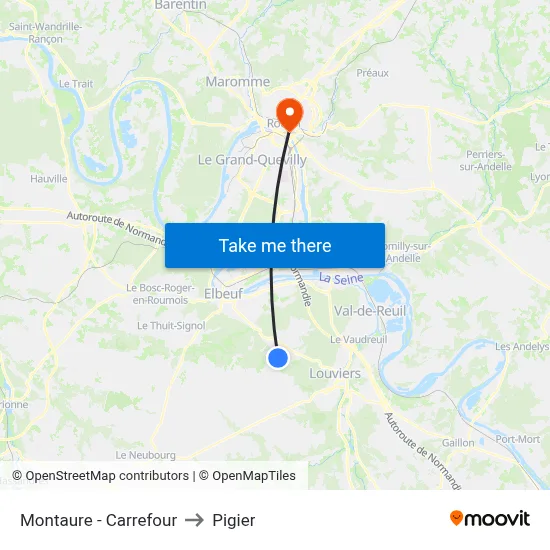 Montaure - Carrefour to Pigier map