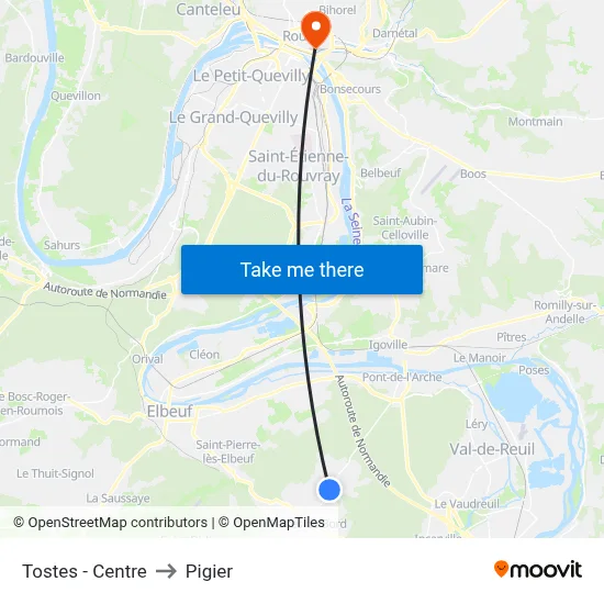 Tostes - Centre to Pigier map