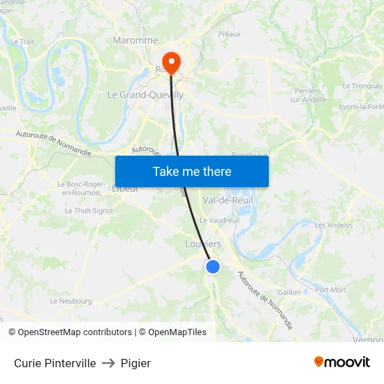 Curie Pinterville to Pigier map