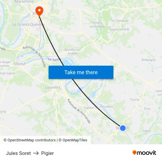 Jules Soret to Pigier map