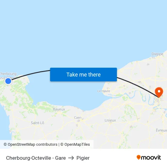 Cherbourg-Octeville - Gare to Pigier map