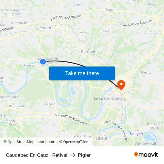 Caudebec-En-Caux - Rétival to Pigier map