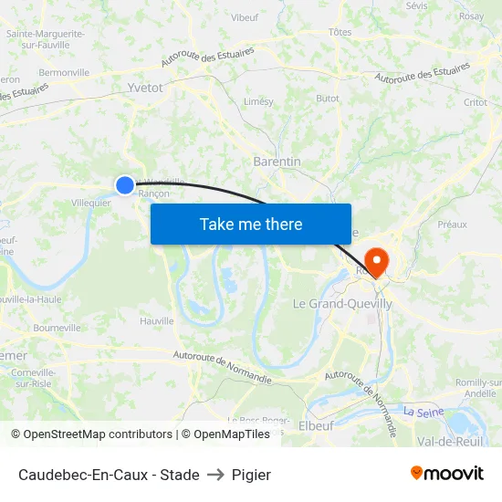 Caudebec-En-Caux - Stade to Pigier map