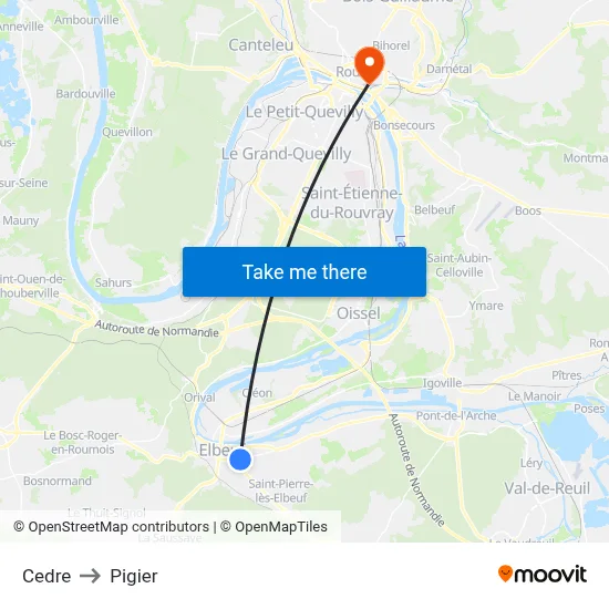 Cedre to Pigier map