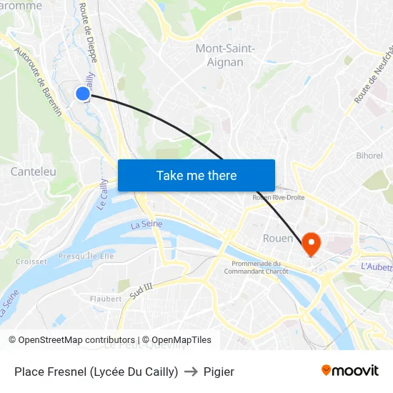 Place Fresnel (Lycée Du Cailly) to Pigier map