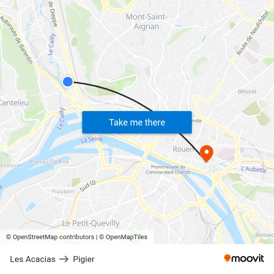 Les Acacias to Pigier map