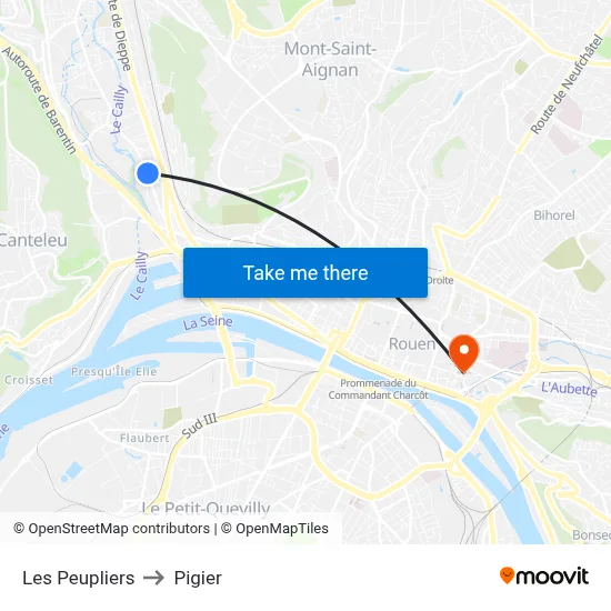 Les Peupliers to Pigier map