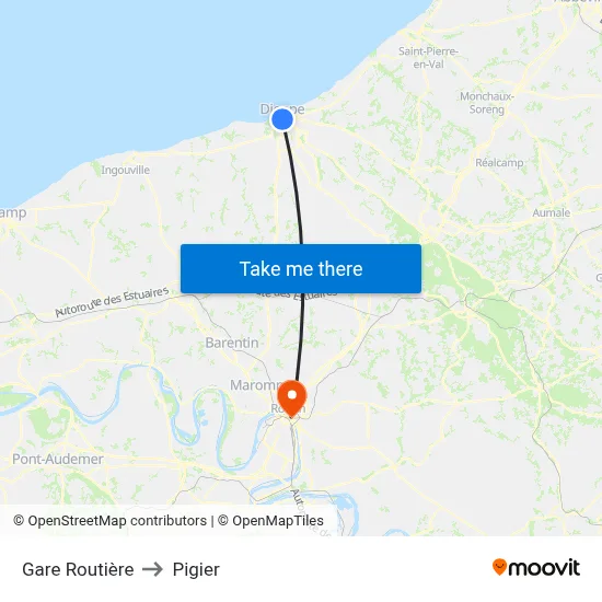 Gare Routière to Pigier map