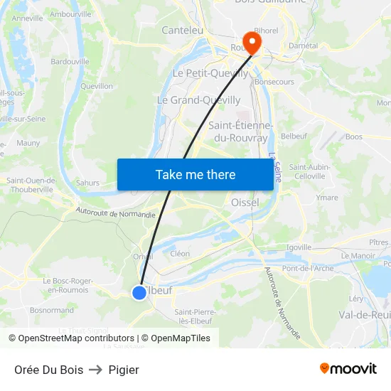 Orée Du Bois to Pigier map