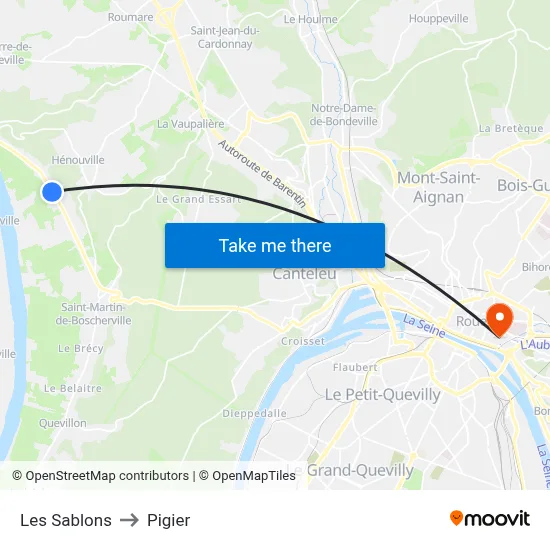 Les Sablons to Pigier map