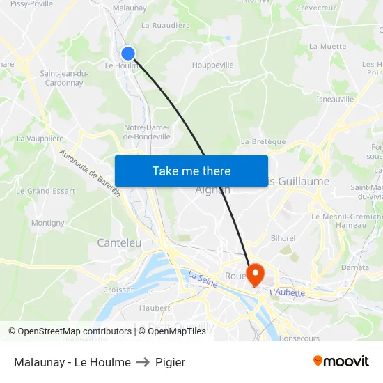 Malaunay - Le Houlme to Pigier map